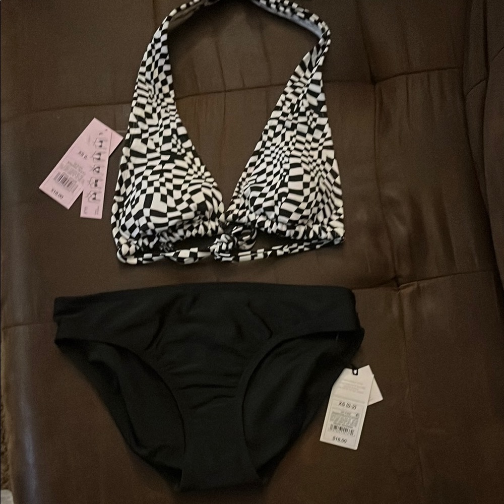 Black and White Halter Bikini Set